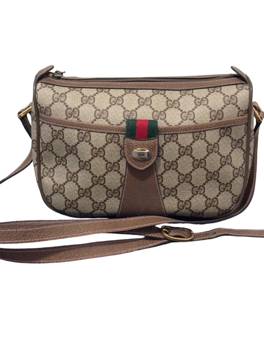 Gucci BrownTan GG Crossbody with Green & Red Web Sherryline Bag - Picture 3 of 17